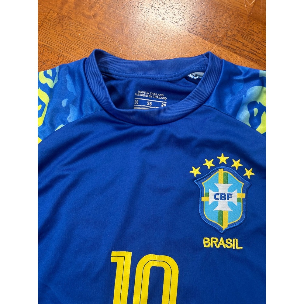 Brazil Soccer Jersey Youth 26 Blue Pele 10 Leopard Print Sleeves - Picture 3 of 11